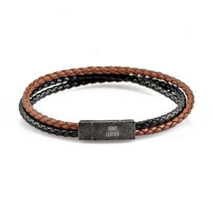 Thin braided black & brown leather