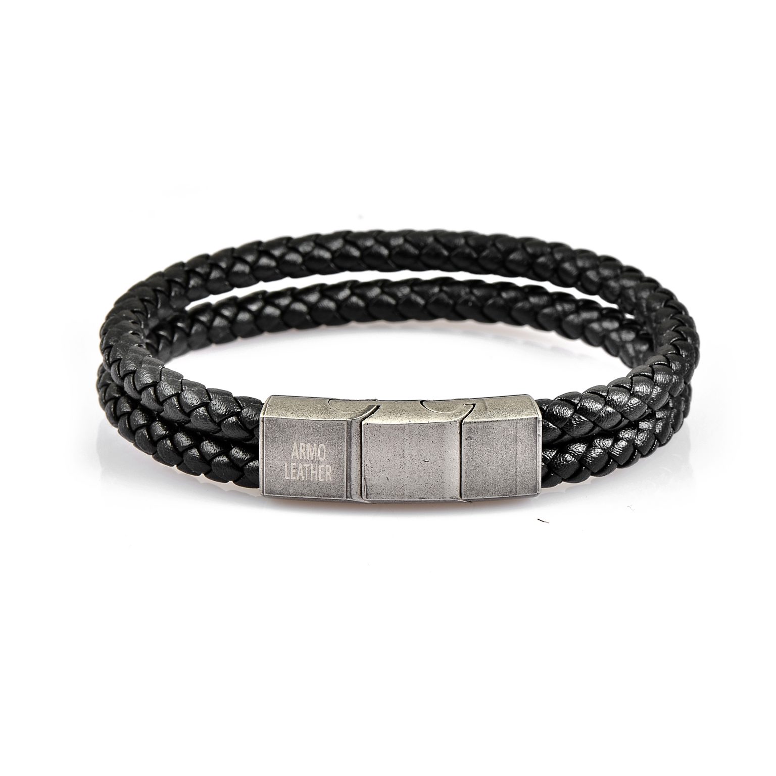 Double braided black leather with adjustable clasp - Armo Accessories