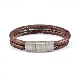 Double braided brown-edged leather with adjustable clasp