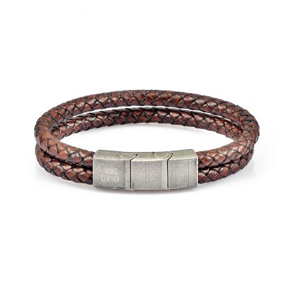 Double braided brown edged leather with adjustable clasp