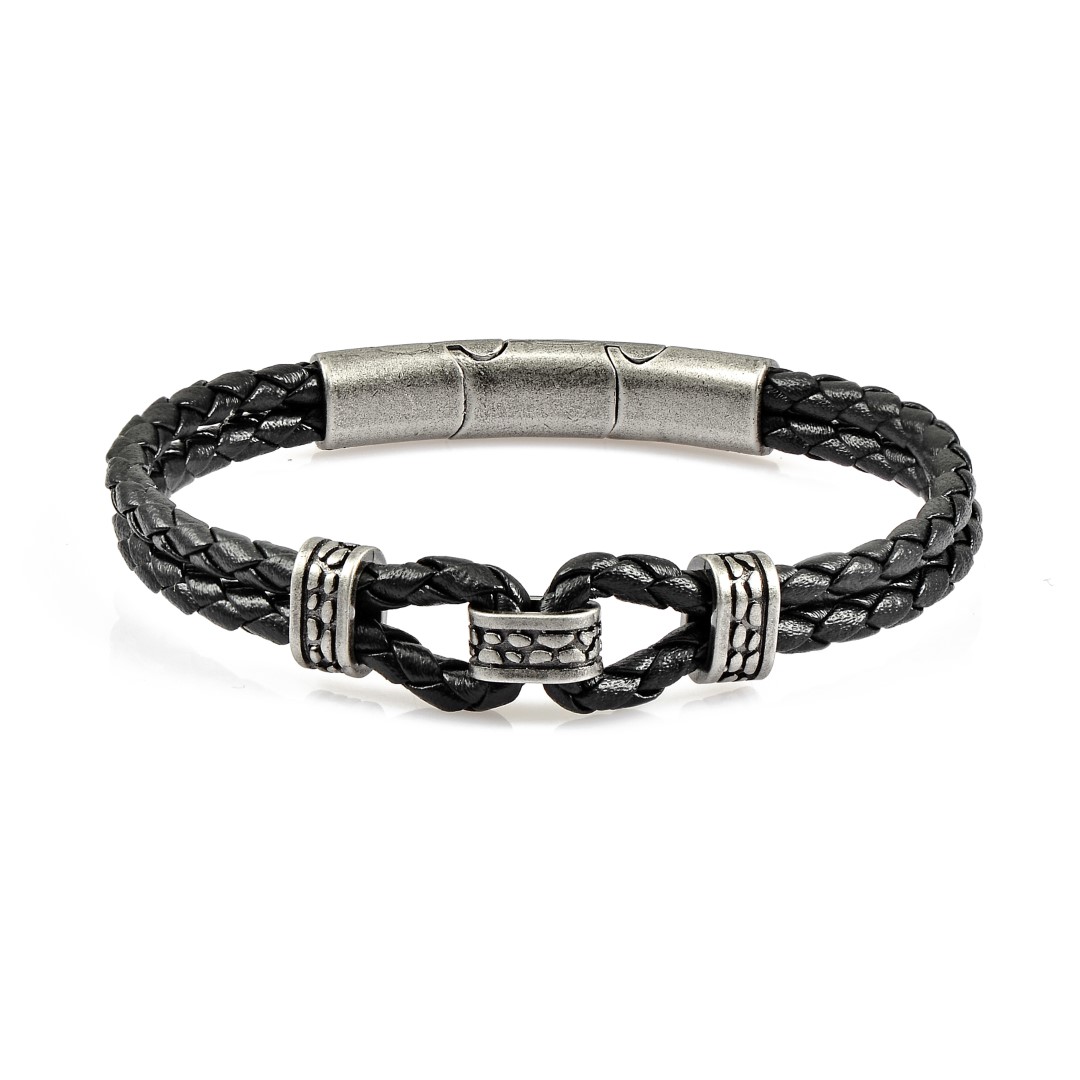 Double black braided genuine leather design - Armo Accessories