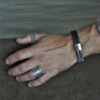 Double steel flex tube with double braided black leather