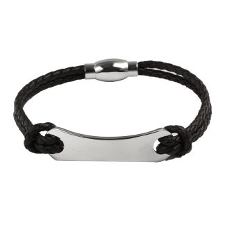 Top plate steel with thin braided black leather.