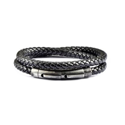 Double braided black leather with gunmetal clasp