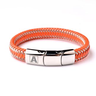 Flat Orange Braided Leather & Silver Steel Wire