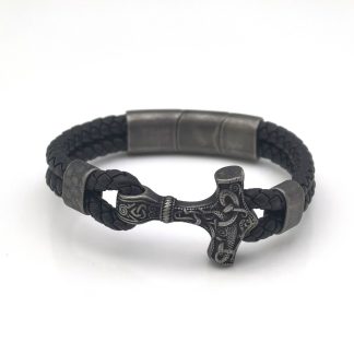 Brushed Black Vike Anchor on Double Braid Leather with Adjustable Clasp